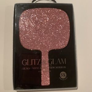 Glitz & Glam Pink Sparkly 5X Magnification Handheld Mirror New